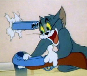 Create meme: cat Tom with a gun, funny meme, tom and jerry sad