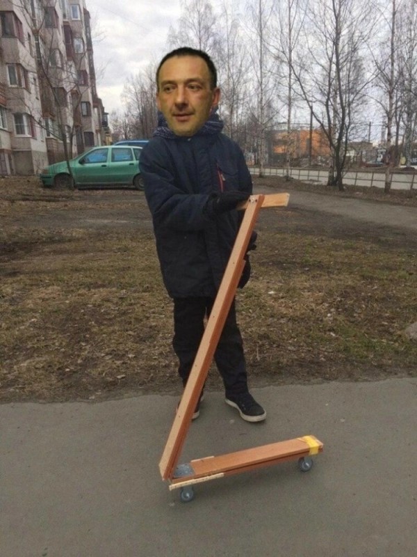 Create meme: meanwhile in Russia , harsh Chelyabinsk , wooden scooter