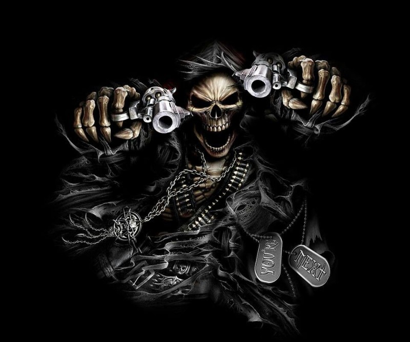 Create meme: skeleton with a gun, cool skeleton, a skeleton with a revolver