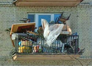 Create meme: removal of rubbish, the balcony filled up with stuff, balcony an ordinary person