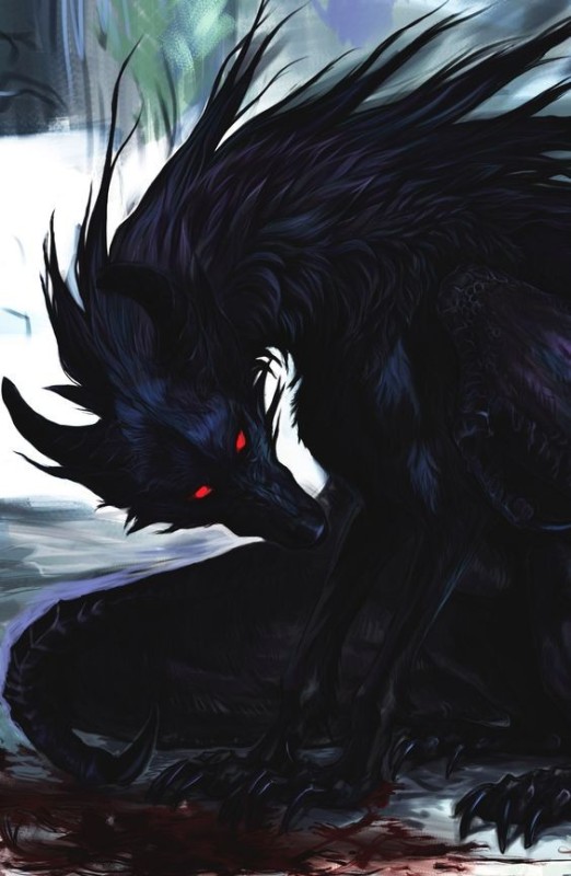 Создать мем: чёрный волк с красными глазами, фамильяр инугами, темные арты