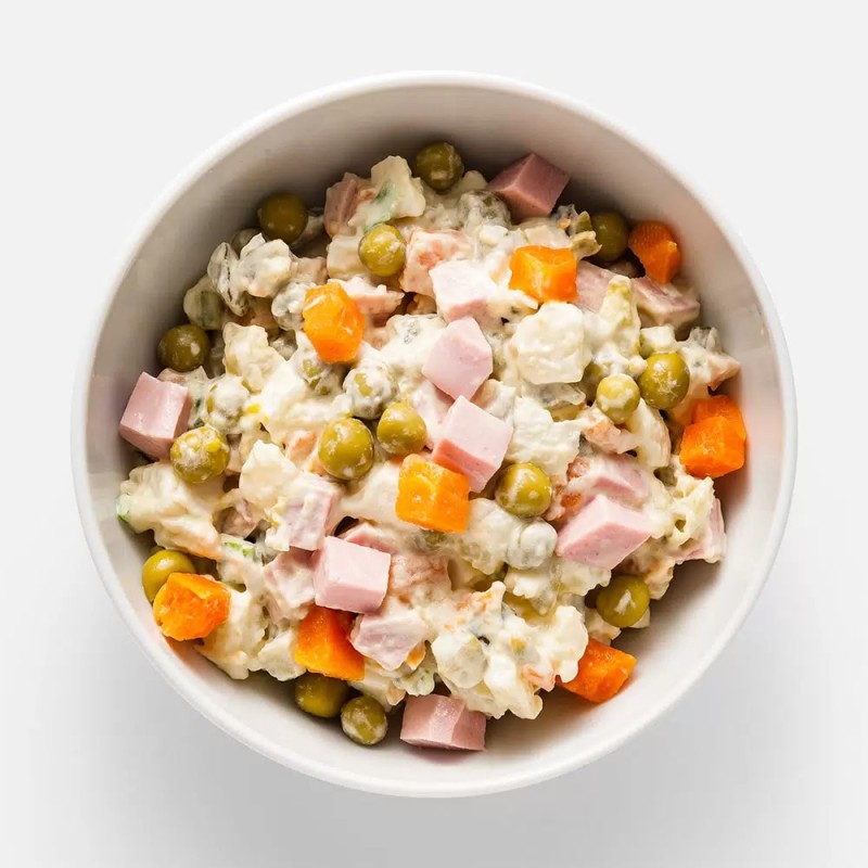 Create meme: olivier salad on a white background, salad , Olivier 