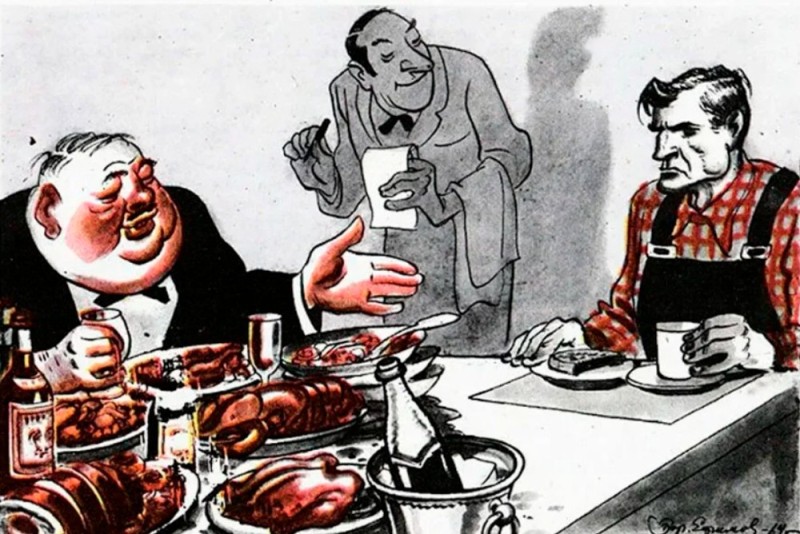 Создать мем: советские карикатуры, плакат этот господин уплатит, ресторан союз труда и капитала карикатура