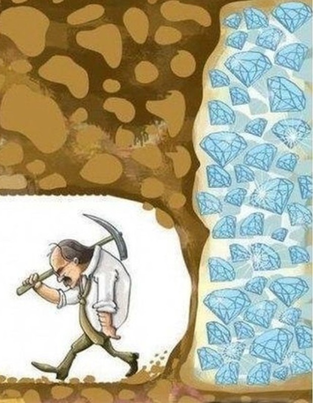 Создать мем: never give up, копает пещеру до алмазов никогда не сдавайся, не сдаваться