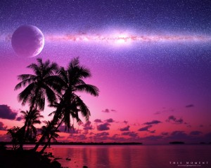 Создать мем: закат пальма, вечер небо, розовый закат пальмы
