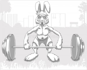 Create meme: rabbit illustration, illustration, wolf with a barbell