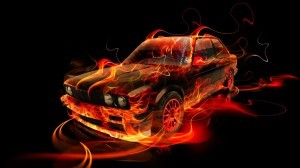 Create meme: fire car, cars on fire art, bmw on fire