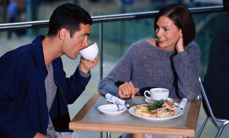 Create meme: first date, a man and a woman in a cafe, at breakfast