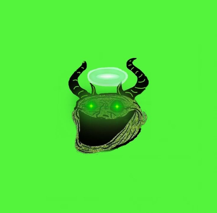 Create meme: devil's horns on a green background, nature corruption trollge, demon mask