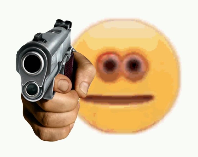 Create meme: hand with a gun, emoji gun, smiley with gun meme
