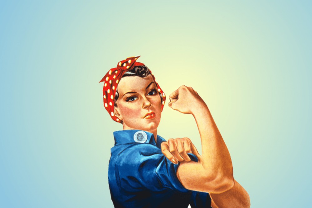 Create meme: woman , poster of the USSR woman, the riveter from the poster