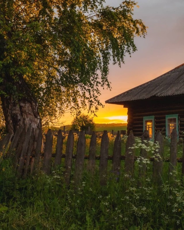 Create meme: summer evening in the village, the landscape is rustic, rural landscape