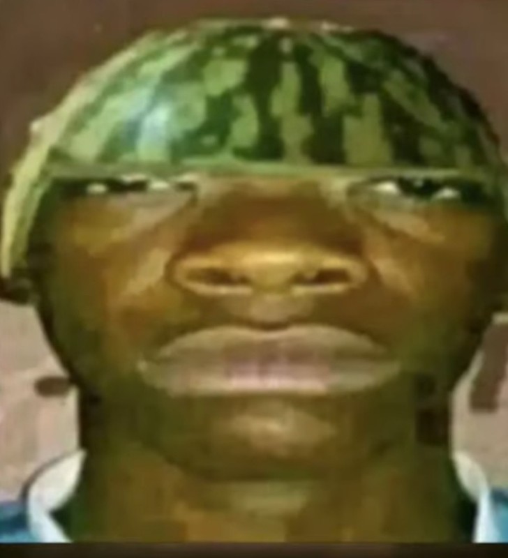 Create meme: a negro with a watermelon on his head, hooligancheg 2008, watermelon on the head