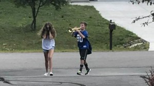 Создать мем: Who’s That Chick?, мальчик с трубой преследует девочку, кадр из видео