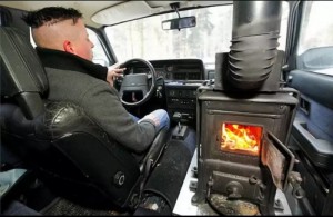 Create meme: heated 12V engine with your hands, stove in the car, machine with wood burning stove