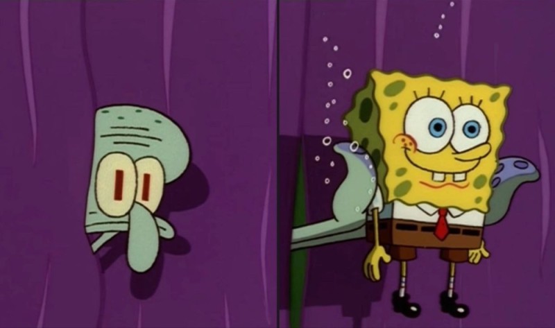 Create meme: Spongebob is real, spongebob is shy, spongebob once bitten