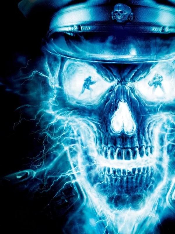 Create meme: Wolfenstein 2009 cover, cool skulls, neon skull