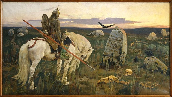 Create meme: V m Vasnetsov knight at the crossroads, Vasnetsov Viktor Mikhailovich knight at the crossroads, painting Vasnetsov knight at the crossroads