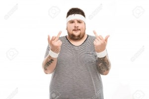 Создать мем: тучный человек, показывает средний палец, толстяк показывает пальцем