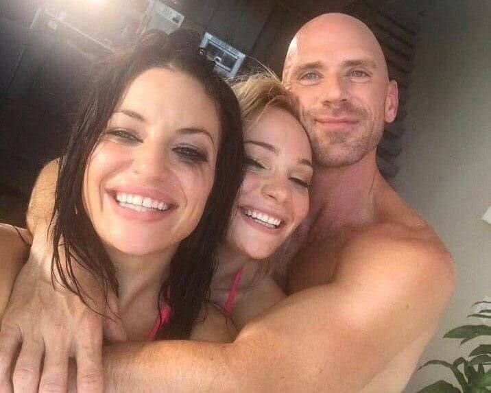 Create meme: johnny sins , johnny sins with two girls, john sins and his wife