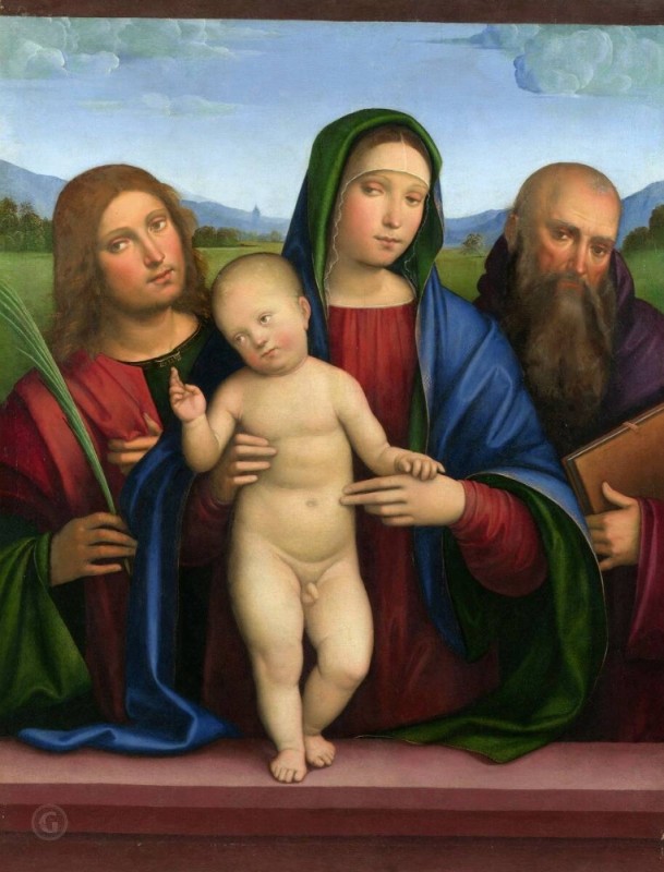 Create meme: Madonna and child painting, Francesco Francia The Holy Family, Francesco Francia