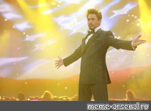 Create meme: Robert Downey Jr. on stage, iron man , Downey 