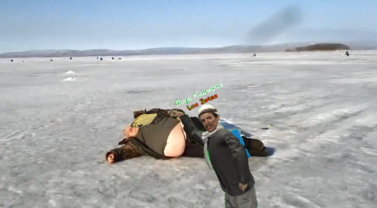 Создать мем: бать нормально, толстяк на льду, толстый мужик на льду