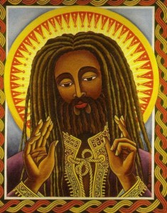 Create meme: Rastafarian icon, rasta jesus, trinity rasta