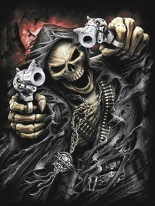 Создать мем: обои на телефон скелет с пистолетом, скелет с револьвером, скелет с оружием