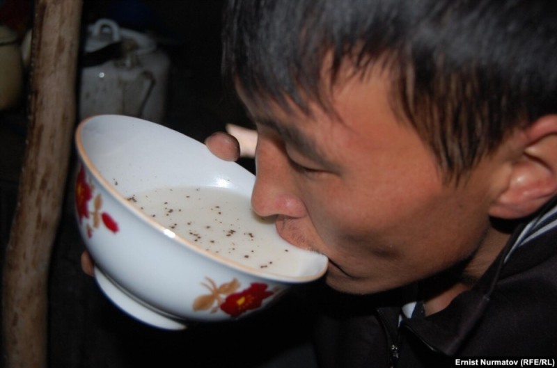 Create meme: Kazakh Mare's milk, koumiss, slurping at the table