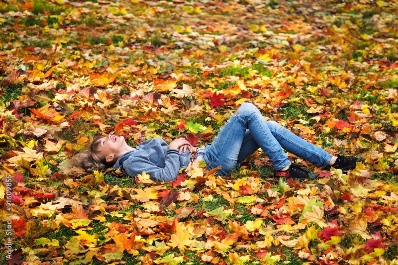 Create meme: the girl with autumn leaves, girl autumn, a girl in autumn foliage