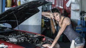 Create meme: girl mechanic, girls in car pictures, girls fixing cars photo