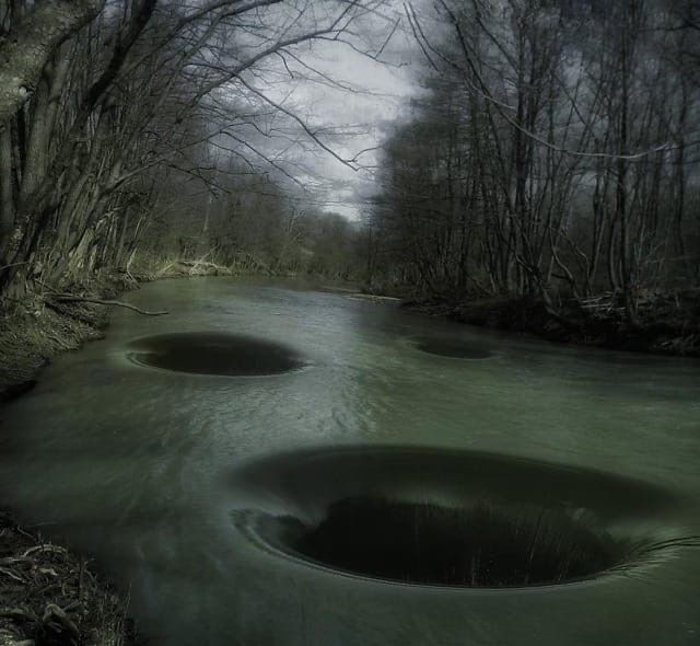 Create meme: darkness, dark forest, A hole in the water