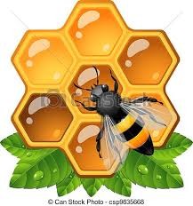 Create meme: sticker bees with honey, bee with honey, bee on honeycomb on white background