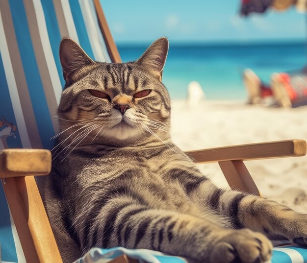 Create meme: cat on the beach, vacation , I'm on vacation