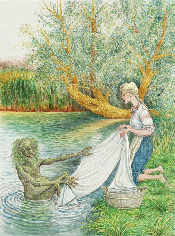 Создать мем: водяной в славянской мифологии, иллюстрации сказок, рисунок водяной