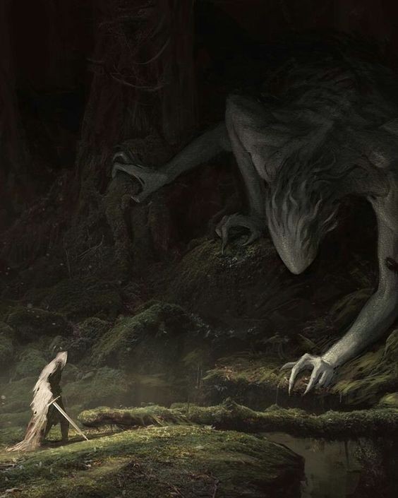 Create meme: fantasy creatures, dark fantasies, scary creatures in the forest