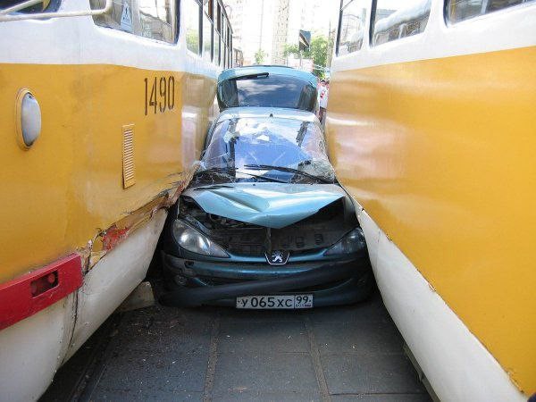 Create meme: car accident, tram , crash