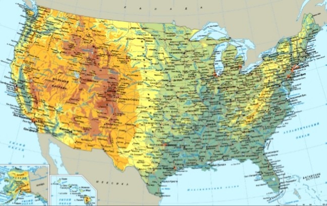 Создать мем: карта штатов сша на русском, географическая карта соединенных штатов америки, карта сша
