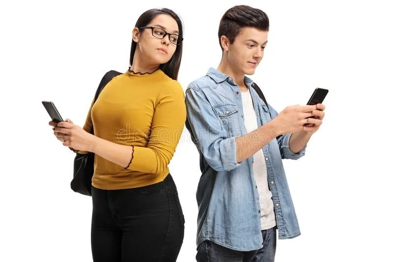 Создать мем: студенты двое на белом фоне, женщина, мобильный телефон