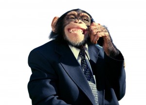 Создать мем: человек, обезьяна в образе бизнесмена, обезьяна босс