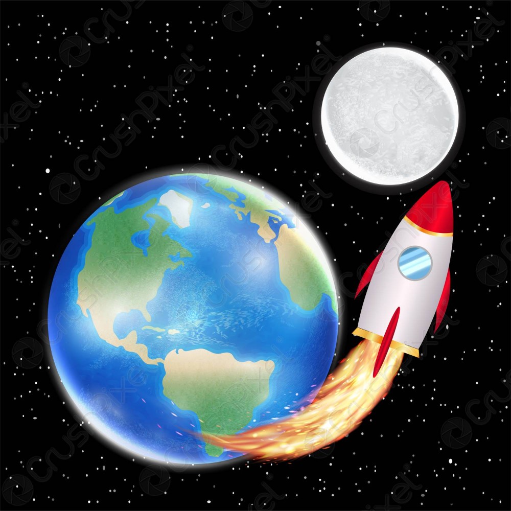 Луна, земля и ракета