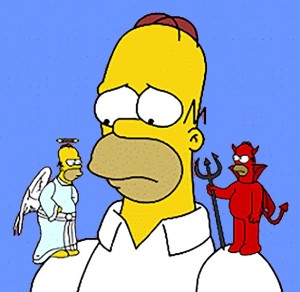 Создать мем: ангел и демон на плече симпсоны, симпсоны, ангел и дьявол на плечах