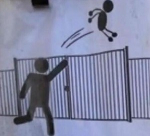 Создать мем: через забор, детей через забор не перебрасывать, рисунок