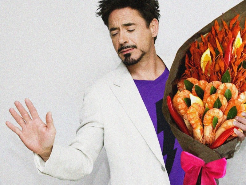 Create meme: Robert Downey Jr. , Robert Downey Jr with flowers, Robert Downey 