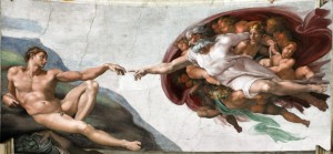 Создать мем: фреска микеланджело сотворение адама, сотворение адама, микеланджело буонарроти сотворение адама