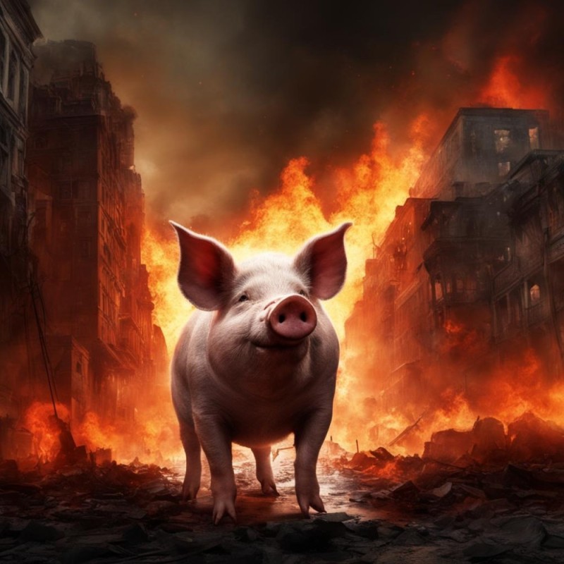 Создать мем: чума свиней, огненная свинья, пылающие свиньи