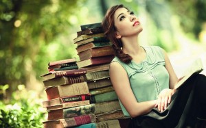 Create meme: woman, 10 books, hobby