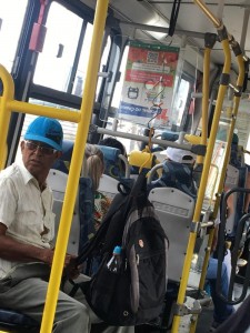 Create meme: public transport, skiers on the bus, the conductor of a trolley bus