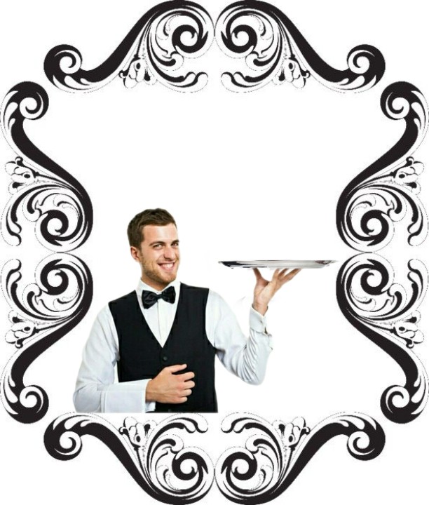 Create meme: monogram frame, waiter with tray, the waiters